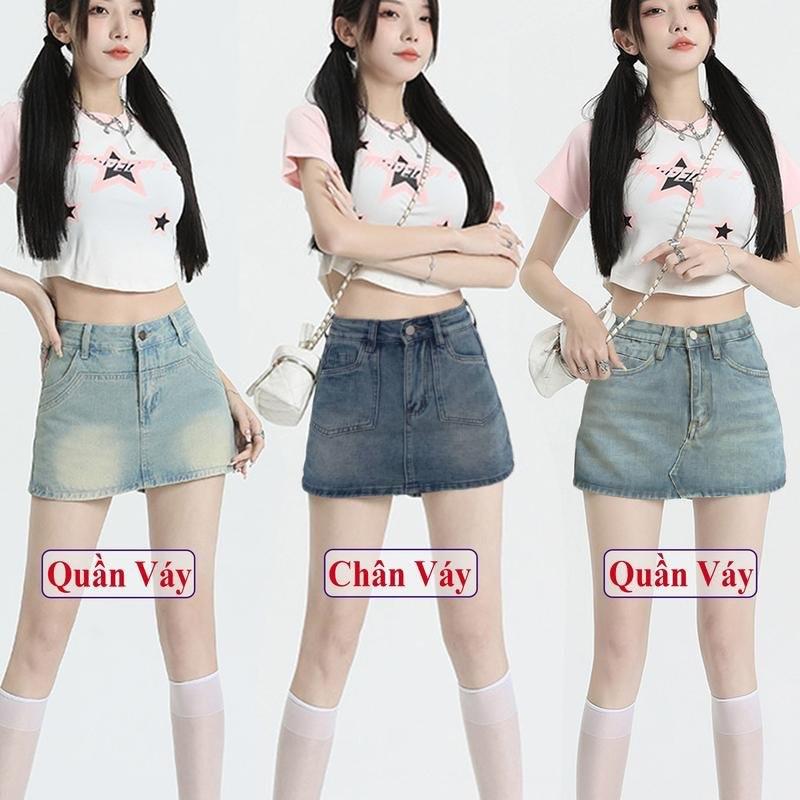 Chân Váy Jean Ngắn Quần Váy Jean Bò Ngắn Chữ A Nữ Madela Dày Dặn Lưng Cao Ôm Body Tôn Dáng Women Đen