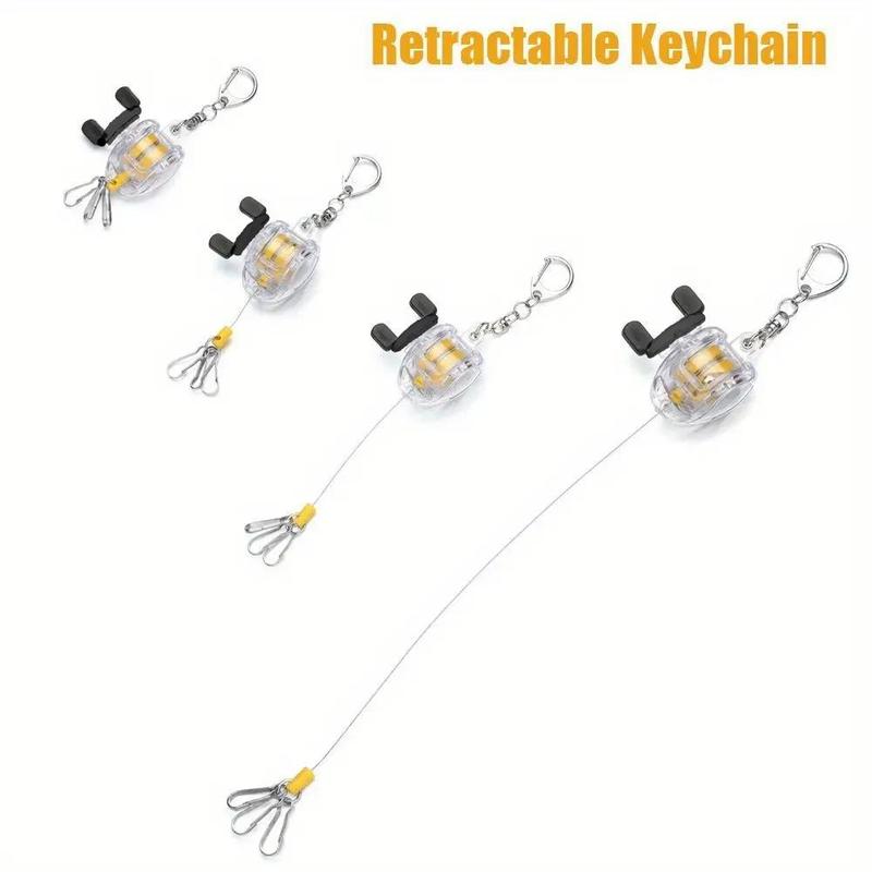 Retractable Small Fishing Reel Key Chain, 1 Count Portable Fishing Coiled Lanyard Key Ring, Fishing Accessories for Outdoor 3