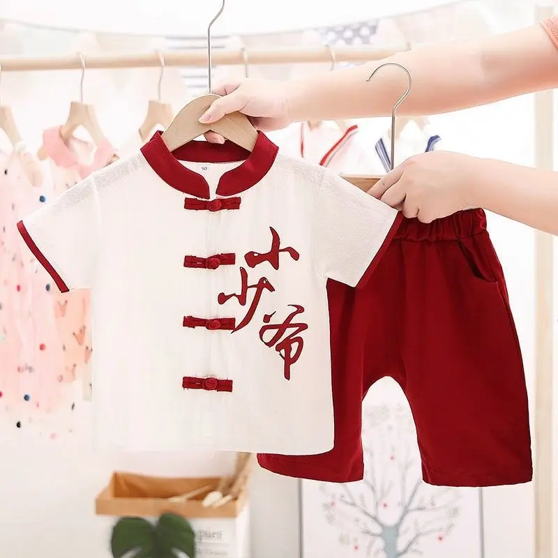 Trang Phục Mỏng Mùa Hè, Dành Cho Bé Trai, Bộ Đồ Tang Vải Lanh Cotton, Phong Cách Truyền Thống, Quần Áo Trẻ Em, Thích Hợp Cho Trẻ Sơ Sinh, Thời Trang Trung Quốc, Quần Áo Truyền Thống