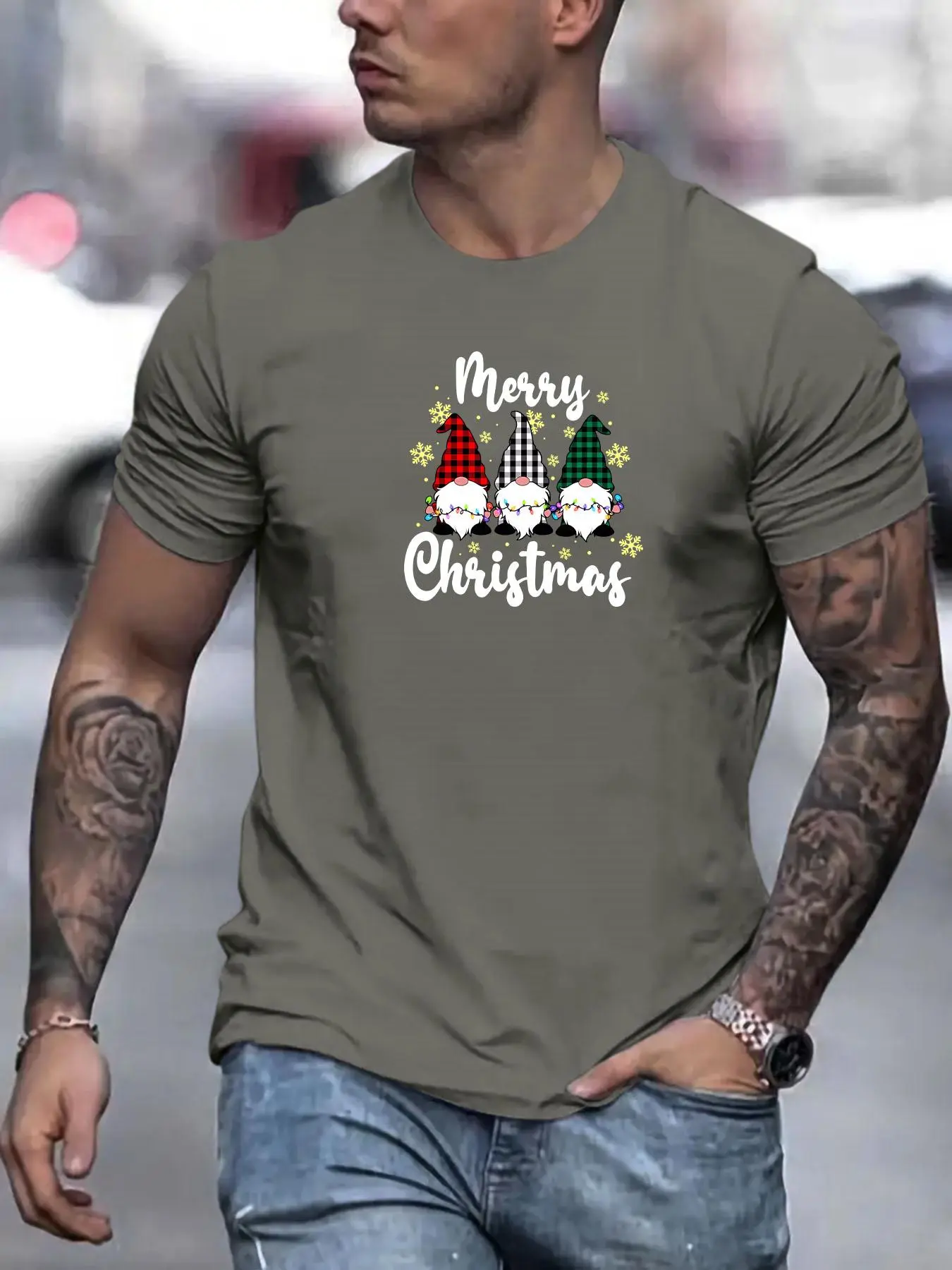 Men's Cartoon Christmas Print Round Neck Tee, Regular Fit Casual Short Sleeve T-shirt for Summer, Men's Top for Daily Wear