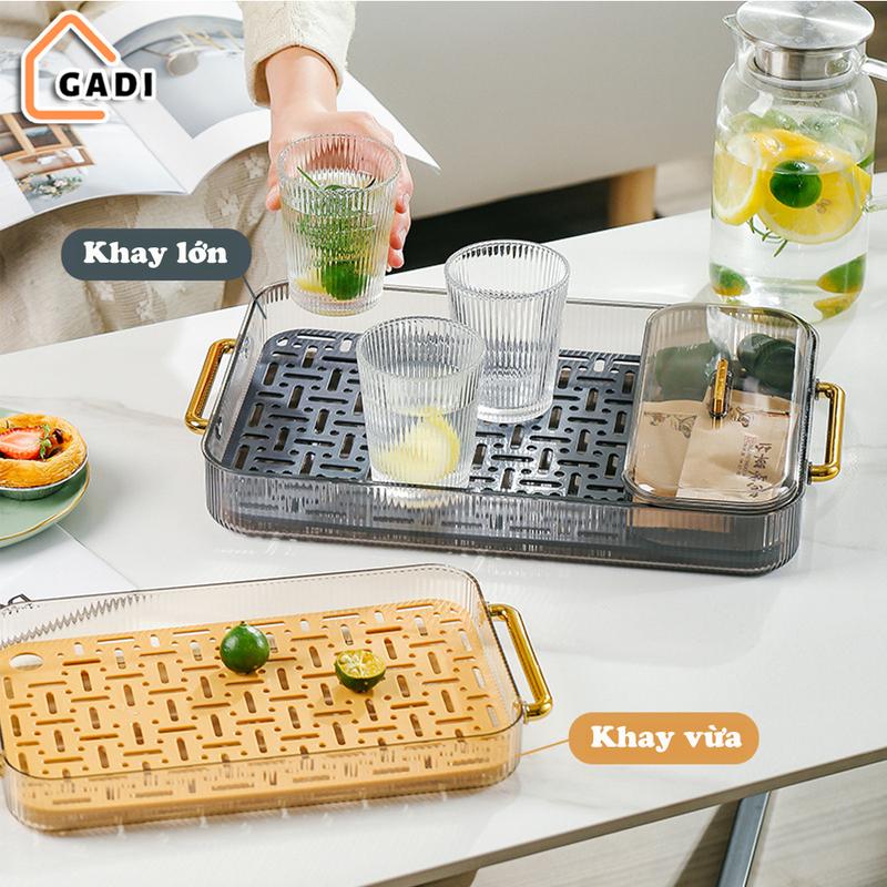 Khay trà khay úp ly cốc trong suốt 2 lớp kèm hộp lưu trữ đựng trà cafe đa năng chất liệu nhựa acrylic cứng cáp