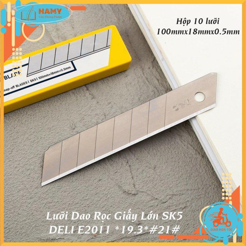 1 Hộp Lưỡi Dao Rọc Giấy Lớn SK5 DELI E2011 0.5mm x 18mm x 100mm