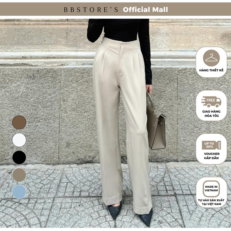 Quần Suông Nữ Công Sở Xếp Ly Ống Lưng Kiểu Chất Liệu Cotton Gân BBSTORE’S  -Q3956H