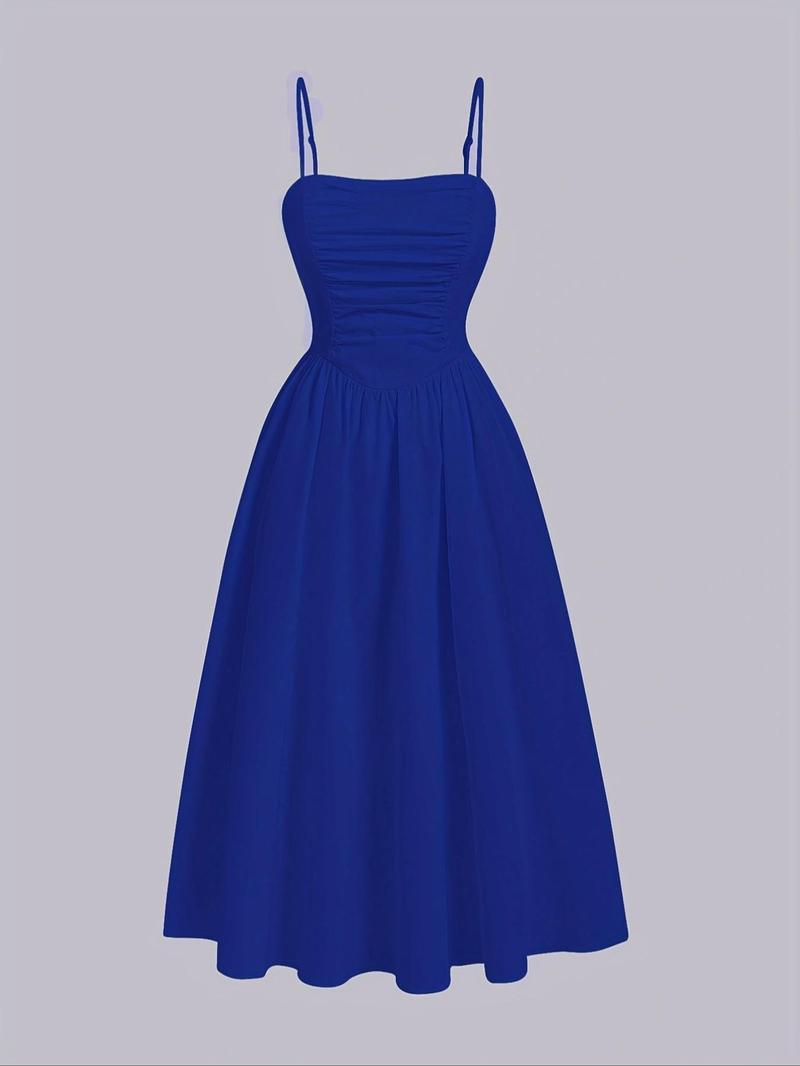 Product Introduction of Women's Solid Color Cami Dress, Elegant Sleeveless Spaghetti Strap Dress for Party Dating Wear, Ladies Summer Clothes 4