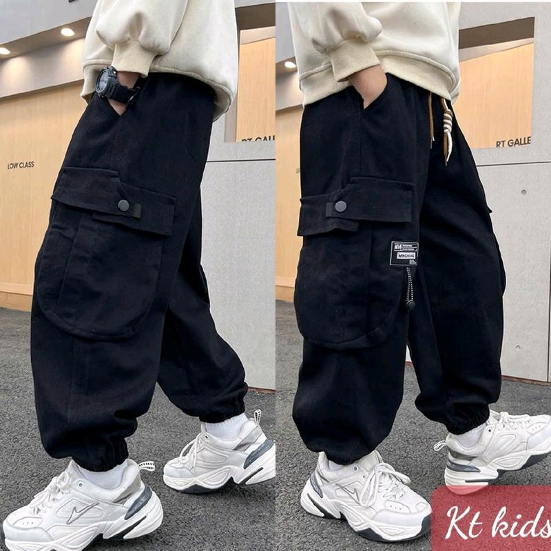  Quần túi hộp Jogger cho bé gái bé trai phối đồ đi chơi phong cách size 13-65kg chất kaki mềm mại Màu đen 