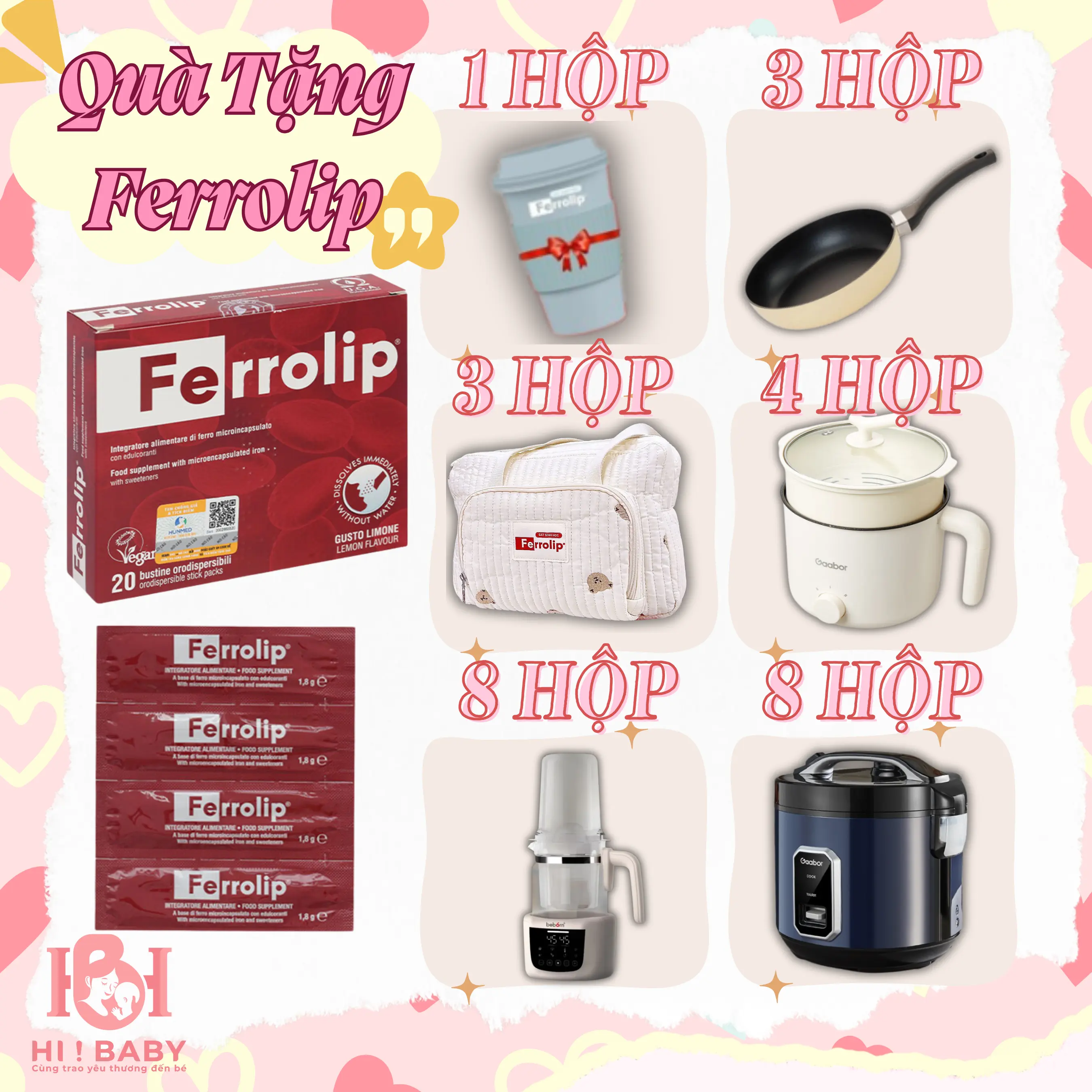 Sắt sinh học Ferroli cho mẹ bầu và sau sinh hộp 20 gói dạng bột không nóng, không táo Vitamin