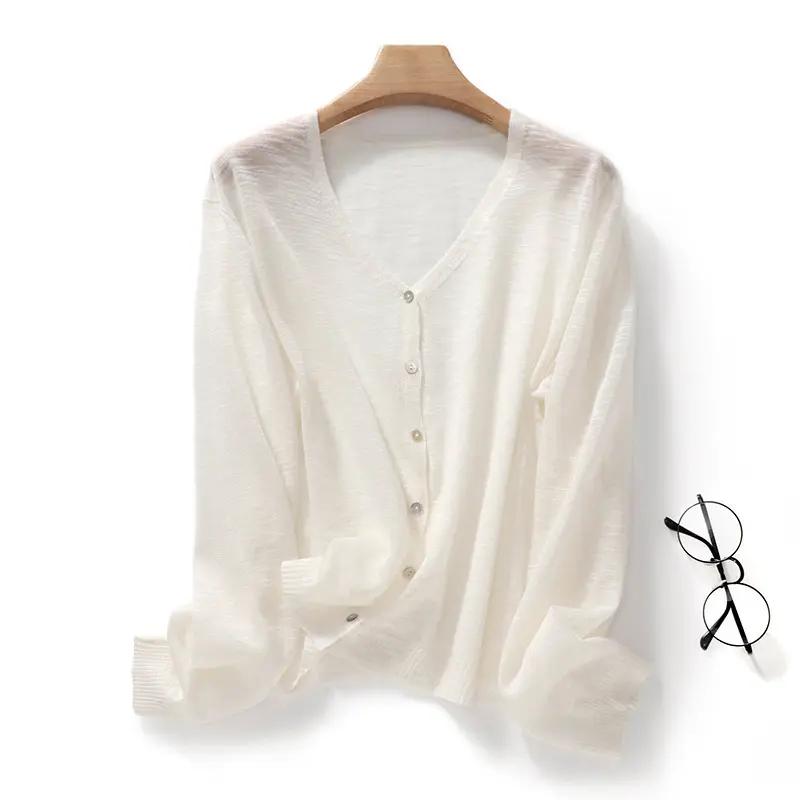 Áo Cardigan Dệt Kim, Chất Liệu Vải Lanh Slub, Dành Cho Nữ, Mỏng, Cổ Tròn, Áo Khoác Lụa Lạnh Áo Dáng Rộng áo  khoác  len  nữ bigsize cardigan  croptop  nữ áo  lyly cardigan  hồng cardigan  nơ 5