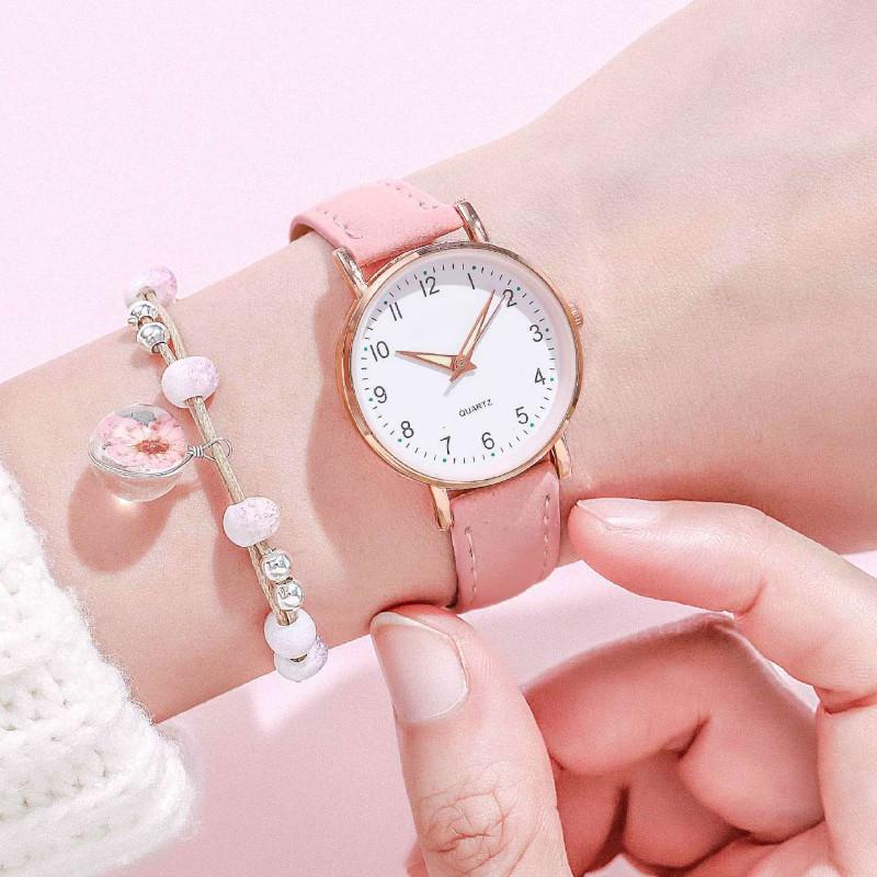 2PCS Jam Tangan Kuarsa Anak-Anak Tali Kulit Dial Bulat Bercahaya Tren Mode Kasual Jam Tangan Luar Ruangan Sederhana Fashion (tanpa Kotak) 3