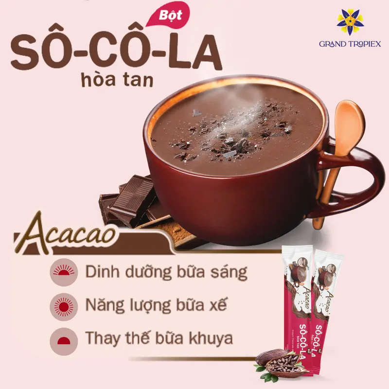 Bột Sô-cô-la Hòa Tan Vị Nguyên Bản Acacao Uống Liền, Bột Sô-cô-la Tiện Lợi - Túi 96g, Hộp 286g 3
