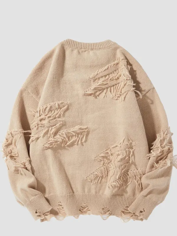 Men's Ripped Drop Shoulder Sweater, Men's and Women's Lazy and Versatile Ins Style Casual Fashion Knitted Pullover for Fall & Winter, Fashion Men's Knitwear for Daily Wear 8