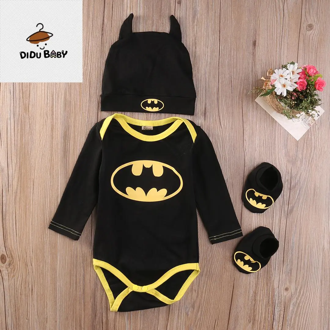 3 Pcs Newborn Baby Clothes Outfits Long Sleeve Romper + Cartoon Animal Shape Hat + Shoes