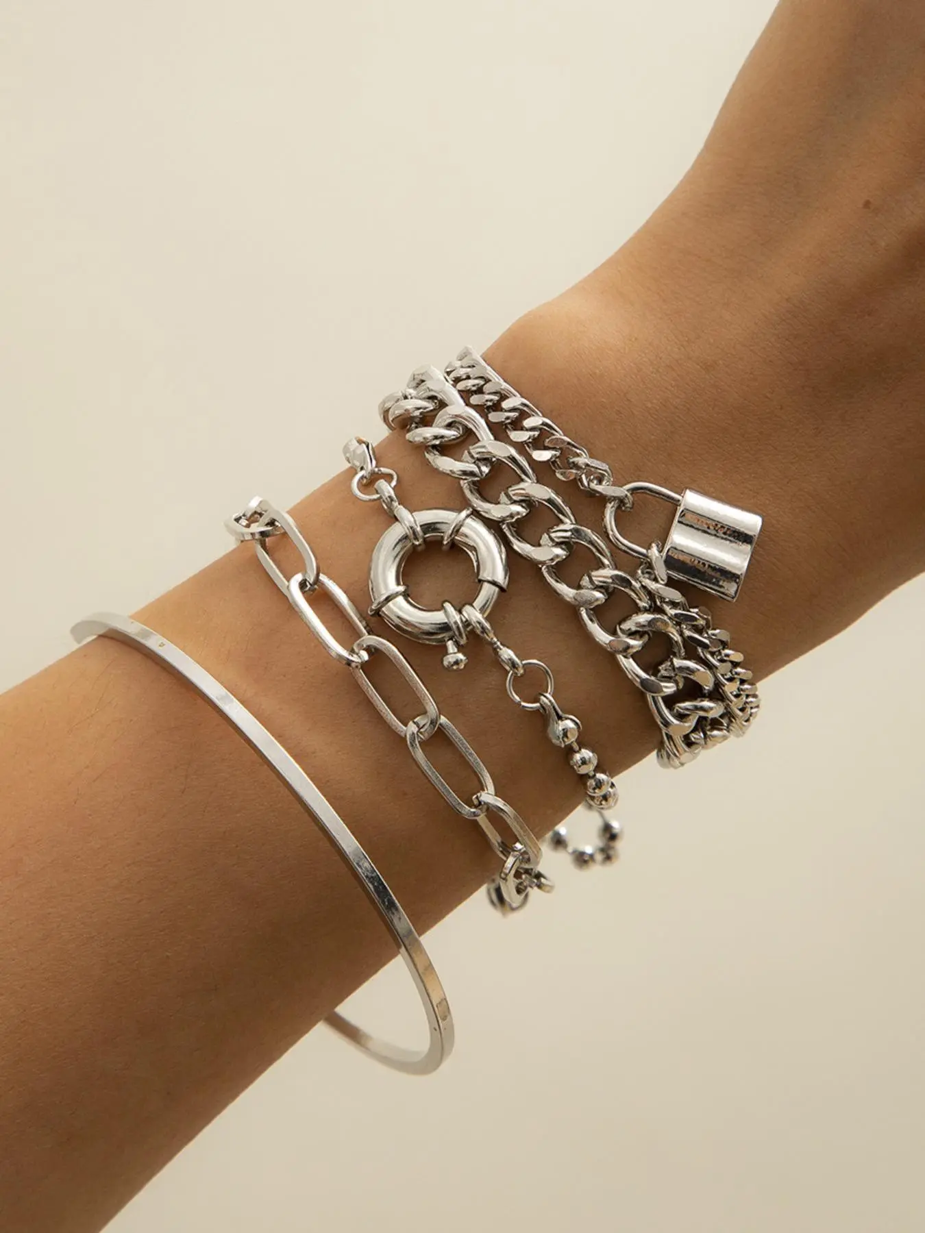 Women's Punk Style Bangle &  Chain Bracelets, Fashionable Layered Bracelets for Party, Daily Clothing Decor, Trendy All-match & Exquisite Jewelry for Birthday Gift