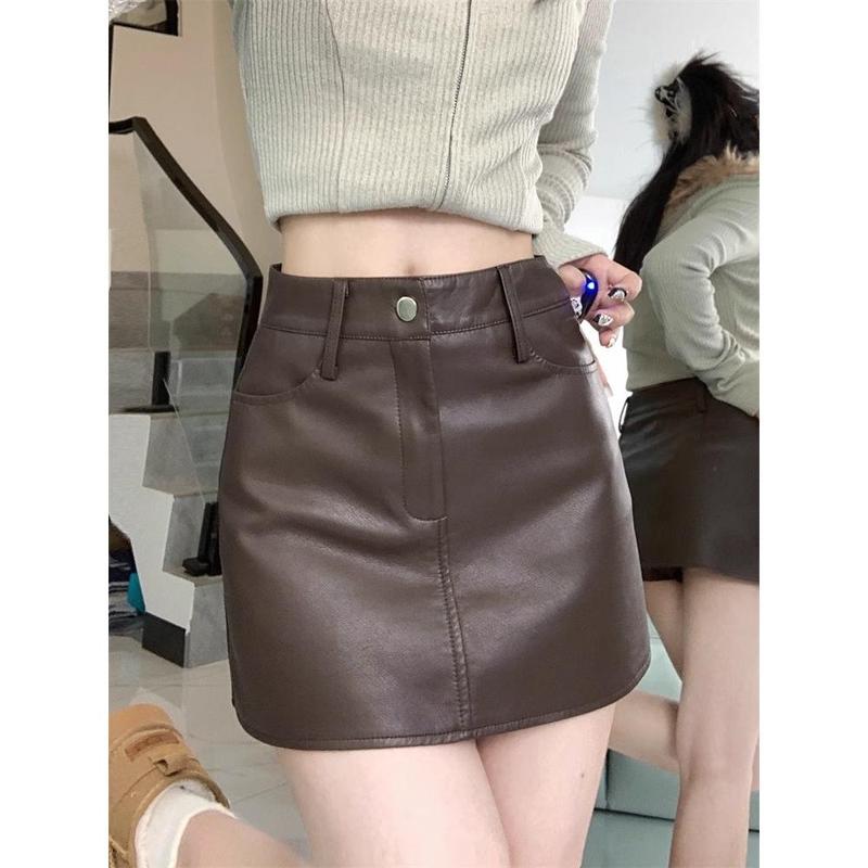 2025 Black PU Leather Skirt Skirt Women's New High Waist Versatile A- line Sheath Skirt Pantskirt 6