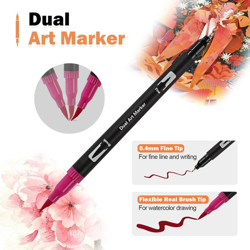 Dual Tip Brush Pen, 1 Set Colorful Flexible Felt-tipped Artistic Markers, Stationery for Adults & Students, Art Supplies for Drawing, Sketching, Calligraphy, Painting, Best Friend Gifts, Touch Markers, Gift Sets 3