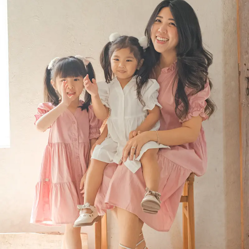 [Eclaire x Pocca] - Sylvia Dress Mom | Baju Dress Couple Mom Kids Ibu Dan Anak Lucu Warna Pastel Basic Dress 0