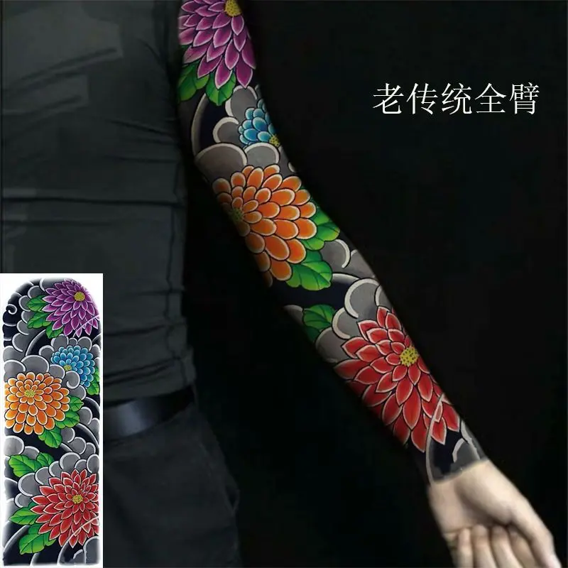 Miếng Dán Hình Xăm Totem, Thiết Kế Hoa Lớn, Dành Cho Nam Và Nữ, Không Thấm Nước Và Chống Mồ Hôi, Lâu Trôi, Thích Hợp Cho Toàn Bộ Cánh Tay Hoặc Chân, Chân Hoa Anh Đào Truyền Thống Cũ