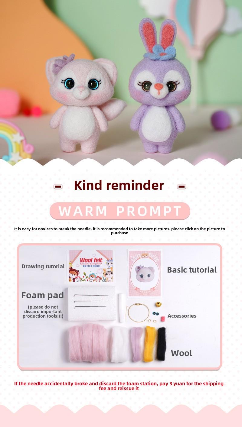 Product Introduction of Wool Felt Poking Fun Cute Animal Bunny DIY Craft Kit Doll Birthday Gift Keychain Student Adult Handmade Toy 0