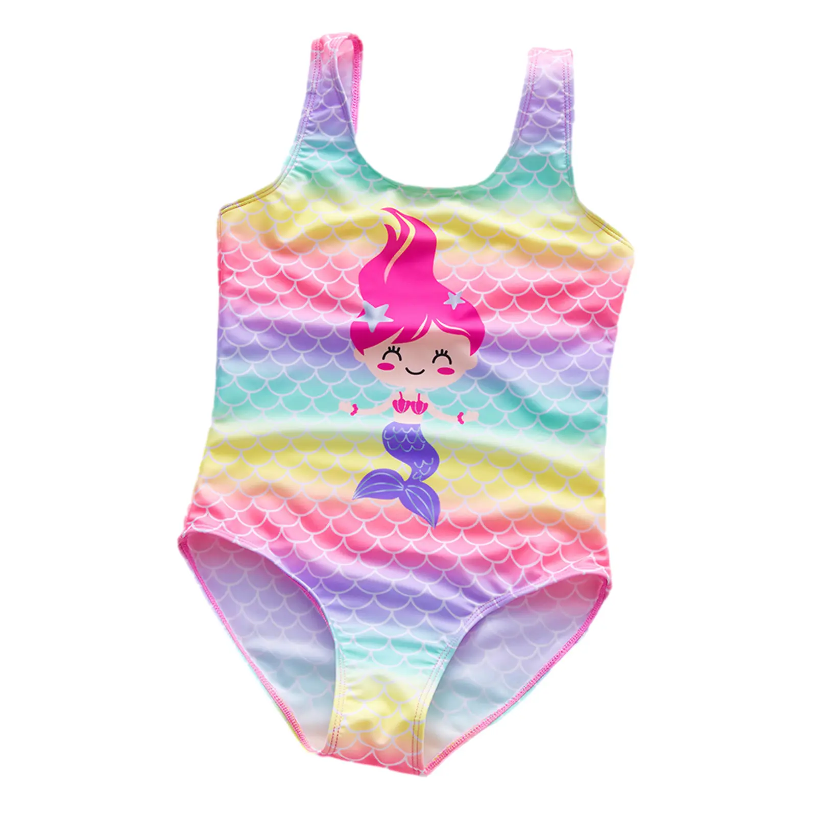 Baby Girl Bodysuit Swimsuit with Cartoon Pattern, High Waist Design Summer Clothing