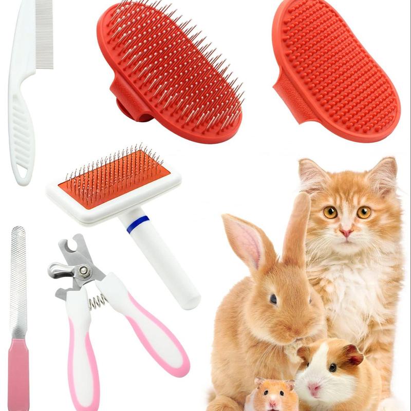 Product Introduction of Multi-use Pet Grooming Set, 6 Counts/set Pet Hair Removal Comb & Nail Clipper, Grooming Supplies for Rabbit Hamster 9