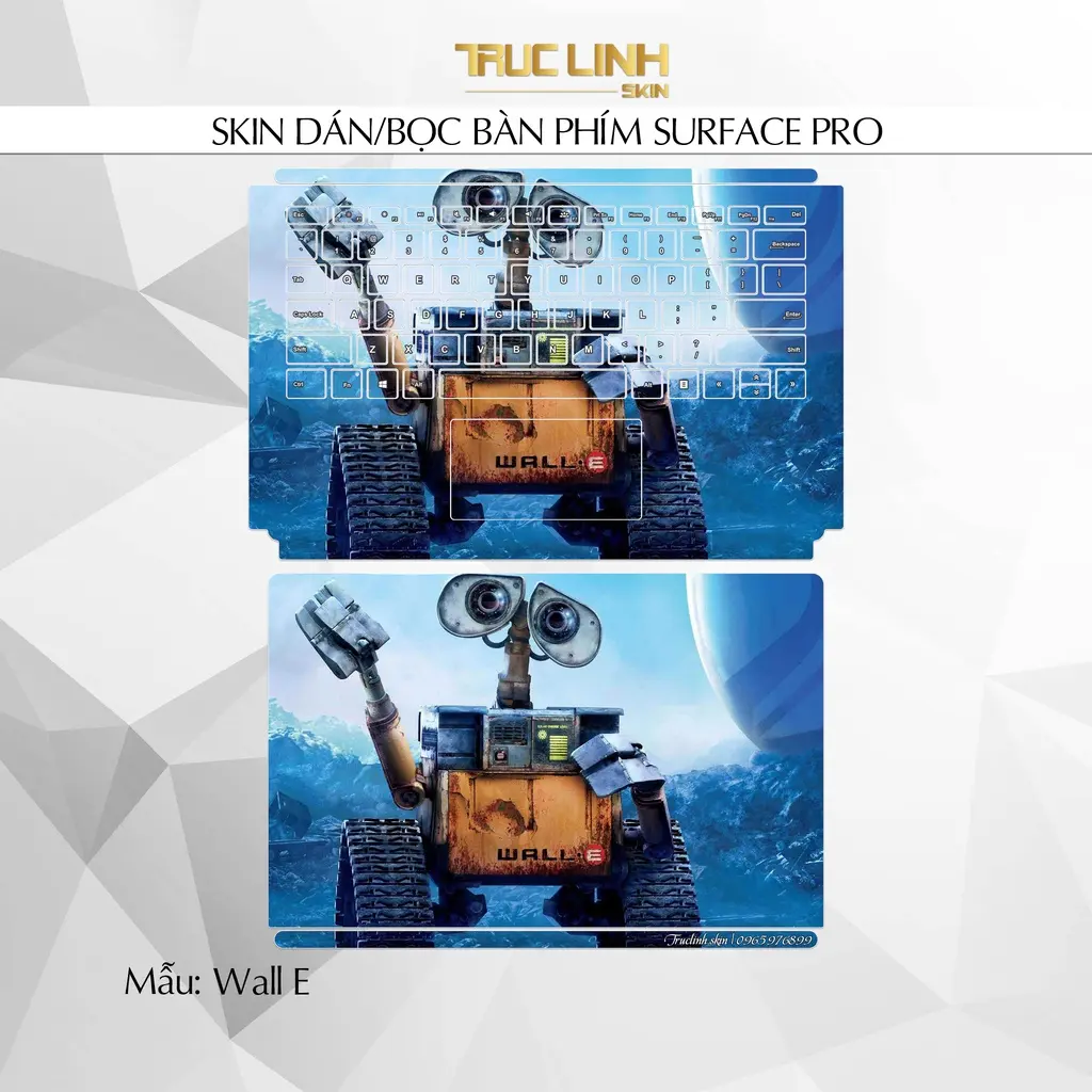 Bộ skin dán phím Surface Pro 3, 4, 5, 6, 7, 8, 9, X, Go... mẫu Wall E