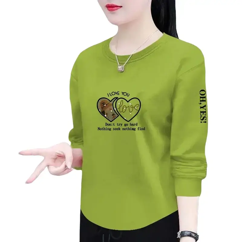 Áo Thun Cotton, Dành Cho Nữ, Cổ Tròn, Dài Tay, Dáng Rộng Vừa Vặn, Thích Hợp Cho Mùa Thu, Mỏng Vừa Vặn, Có Thể Giấu Bụng, Dễ Phối Đồ, Phong Cách Hàn Quốc, Áo Mặc Trong, Hàng Mới Về 2024 Top Women