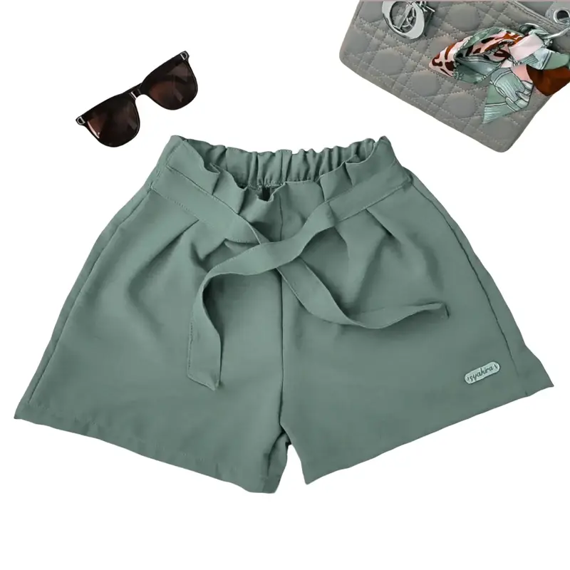 Celana pendek pita anak perempuan hotpant cringkel airflow Fashion anak perempuan usia 1 2 3 4 5 6  th tahun hitam putih milo lemon mocca pink sage denim 0
