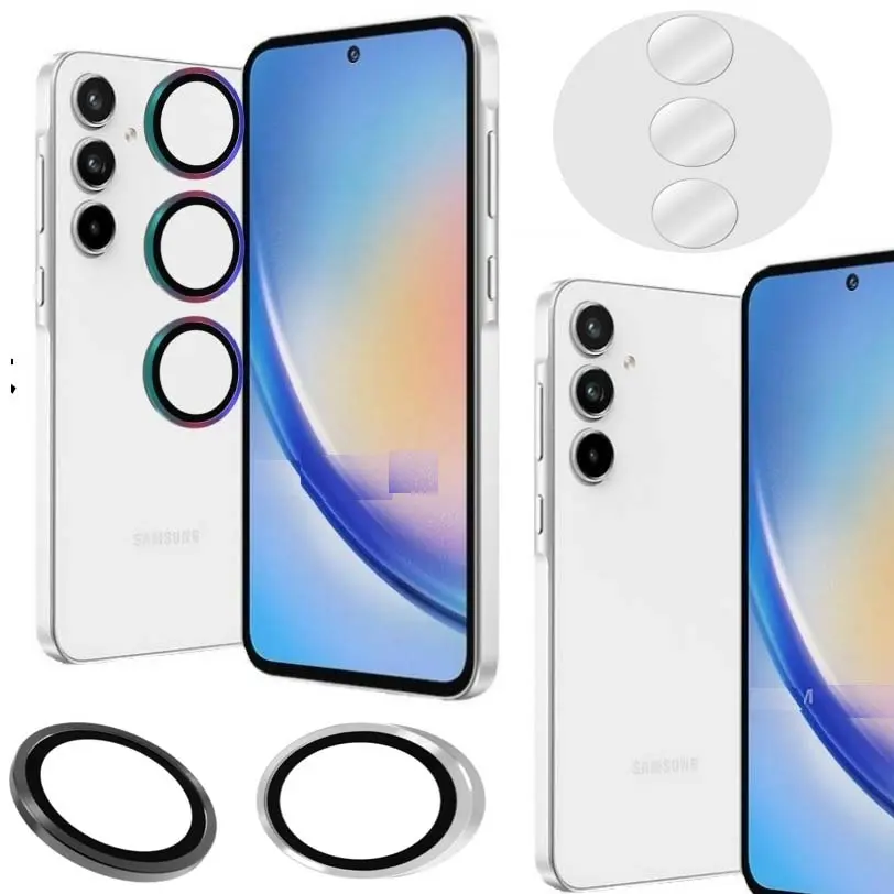 Tempered Glass Lens Protector for Samsung A25 A15 A35 A55 A54 Camera Cover Colorful Metal Transparent Anti Break Hard Film Glass