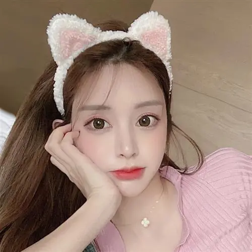 Plush Cat's ears (Steamed cat-ear shaped bread) Shampoo Hair Band South Korean Cute Girl Makeup Hair Band Mesh Red Plush Bear Hair Clip Headwear