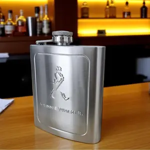 Hip Flask Stainless Steel Liquor Whiskey Vintage 7oz - Logo Emboss, Tutup Ulir, Engsel Anti Hilang