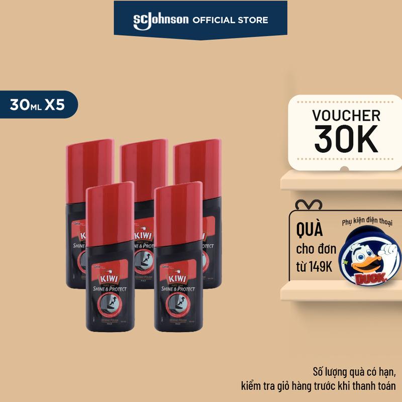 KIWI-BỘ 5 HỘP XI BÓNG NƯỚC ĐÁNH GIÀY MÀU ĐEN 30ML x 5