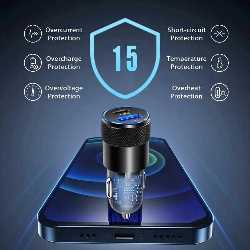 Product Introduction of Mini USB C Car Charger 30W PD Phone Power Adapter For Iphone Xiaomi Samsung Fast Charging Cigarette Lighter Socket USB Charger 18