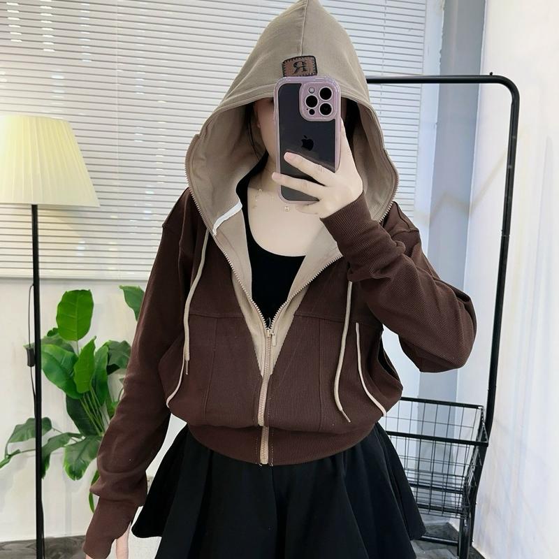 ÁO KHOÁC GÂN HÀN PHỐI MÀU 6 TÚI Nữ Women Jacket Top Nhung 3