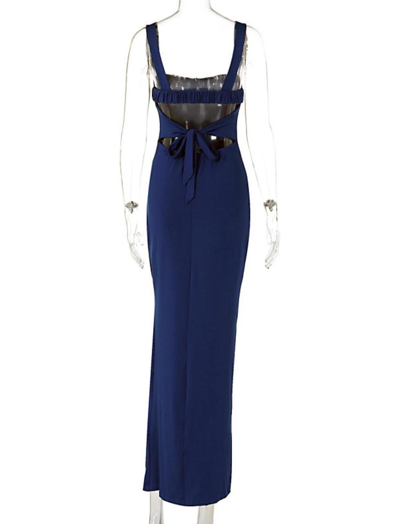 Product Introduction of Women's Solid Color Backless Split Hem Dress, Fashionable Sleeveless Dress for Party Club Dating Wear, Women Dress for Summer 2
