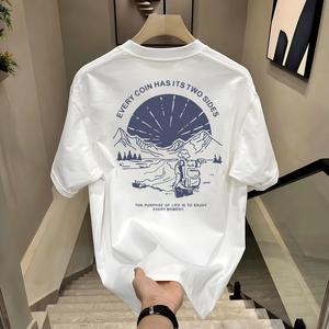 ผ้าฝ้ายคอกลมแขนสั้นเสื ้อยืดผู้ชายเทรนด์ภาษาอ ังกฤษพิมพ์ฤดูร้อนด้านบ หลวมพร้อมเสื้อยืดขนาด