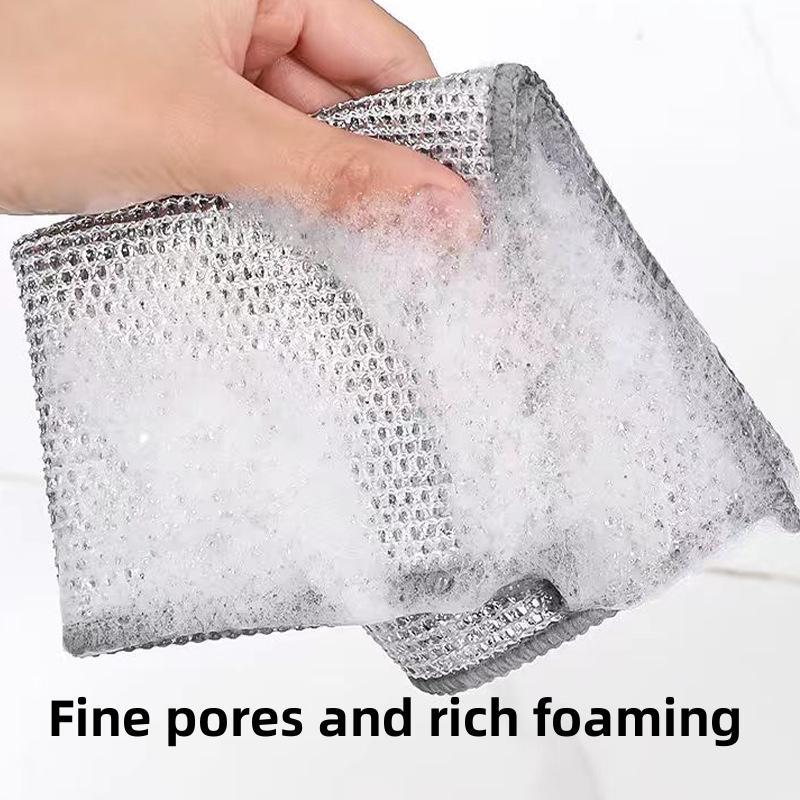 10 Counts Dishwashing Rags,Multipurpose Non-Scratch Wire Dishcloths for Wet and Dry Use, Reusable Wire Cleaning Cloths for Kitchen, Sinks, and Pans Silver Removable, Washable & More 3