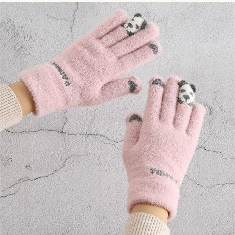 Product Introduction of Kawaii Touchscreen Winter Gloves‌ – 5-Finger Knitted Design with Thermal Fleece Lining, Waterproof TPU Thumb Patch & Reflective Stripes (Bike Riding Approved) ‌ 11
