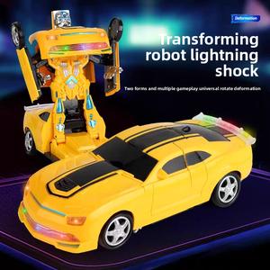 Hot-Selling Children's Electric Toy Universal Bugatti Sports Car Transforming Car Marvel Bumblebee Robot Transforming with Lights and Music Boys' Gift bumblebee  transformer remote  controlled  car
