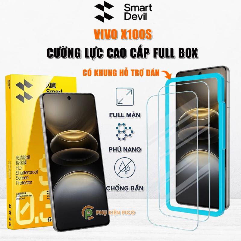 Kính cường lực Smart Devil dành cho điện thoại Vivo X100S trong suốt full màn hình nhận vân tay - Phụ Kiện