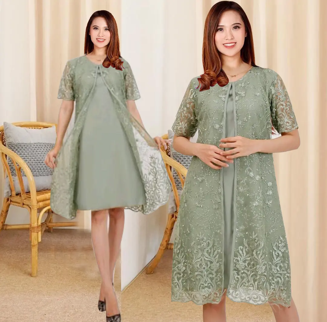 Tmc dress desy / korean dress natal velvet mix tile mutiara mewah moders size l dan xl Casual Pesta Gaun Cantik