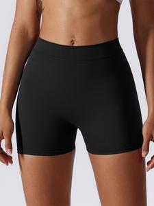 Sporty Women's Solid Color Ruched Back High Waist Sports Skinny Gym Shorts, Casual Comfy Breathable Quick Drying Short Leggings for Yoga Gym Workout Running, Ladies Sportswear for Summer