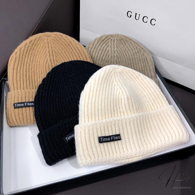 Nón Len Unisex Nam Nữ, Mũ Len Trơn Phối Tag Time Flies Thời Trang Thu Đông Phong Cách Hàn Quốc - HOTI - NL054