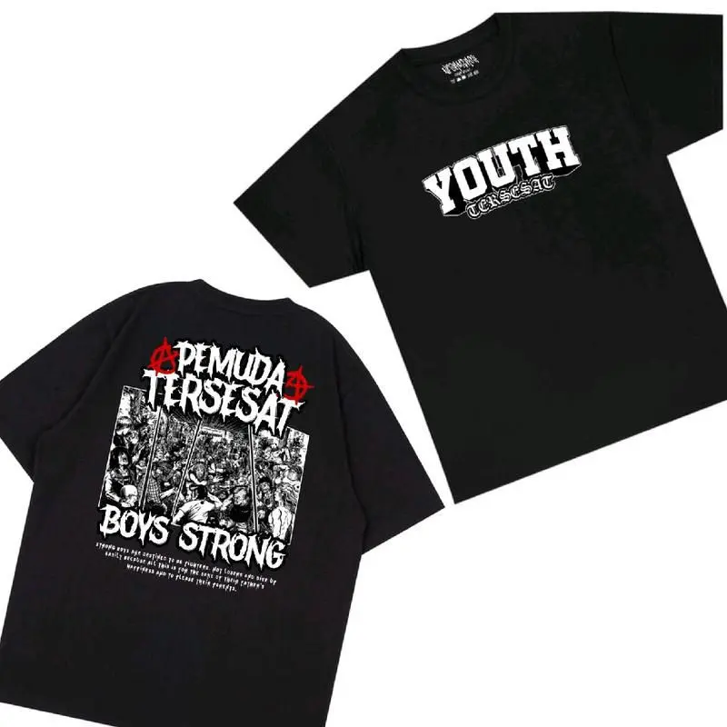 Kaos Youth Pemuda Tersesat / Baju T-shirt Distro Pemuda Tersesat Boys Strong / Pakaian pria wanita Combed Hitam Tebal Lembut