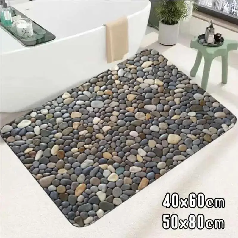 Thảm phòng tắm bằng đá cuội, không trơn trượt, thảm bùn tảo cát, có thể giặt được, họa tiết đá Cỏ Sàn phòng tắm, đệm cao su nhỏ hoặc thảm
