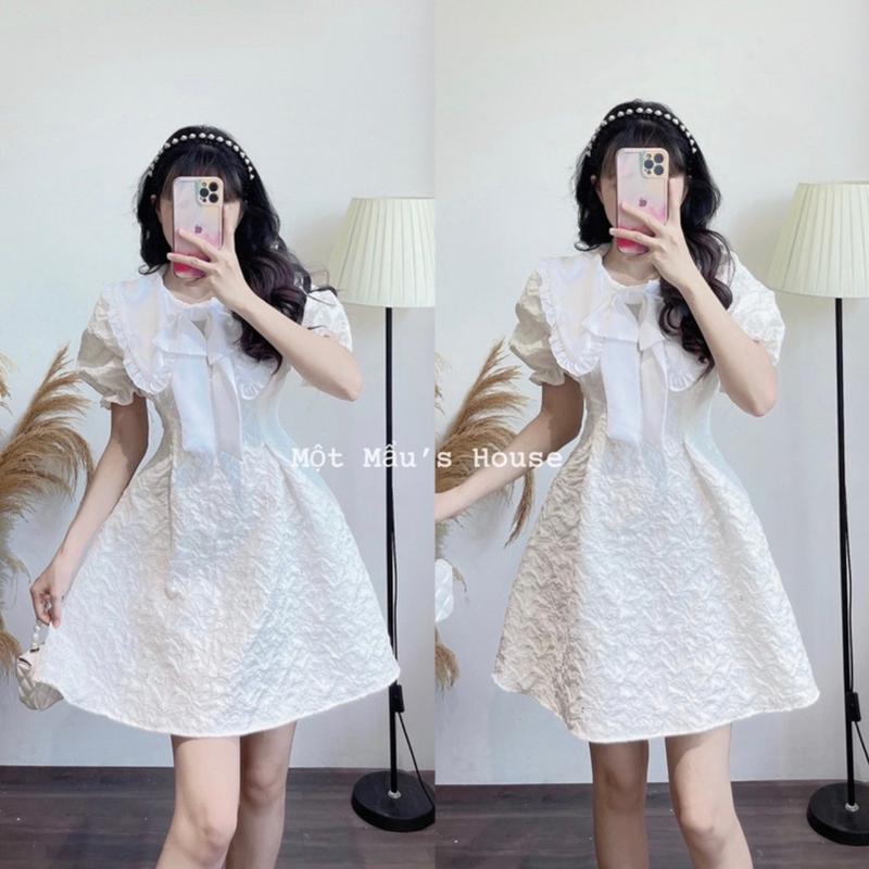 Đầm trắng cổ nơ