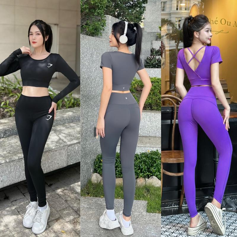 Các mẫu tập gym, yoga,erobic nữ quần dài kết hợp áo croptop/ dài tay vải co giãn 4 chiều Chạy Bộ Sport Tập Thể Dục