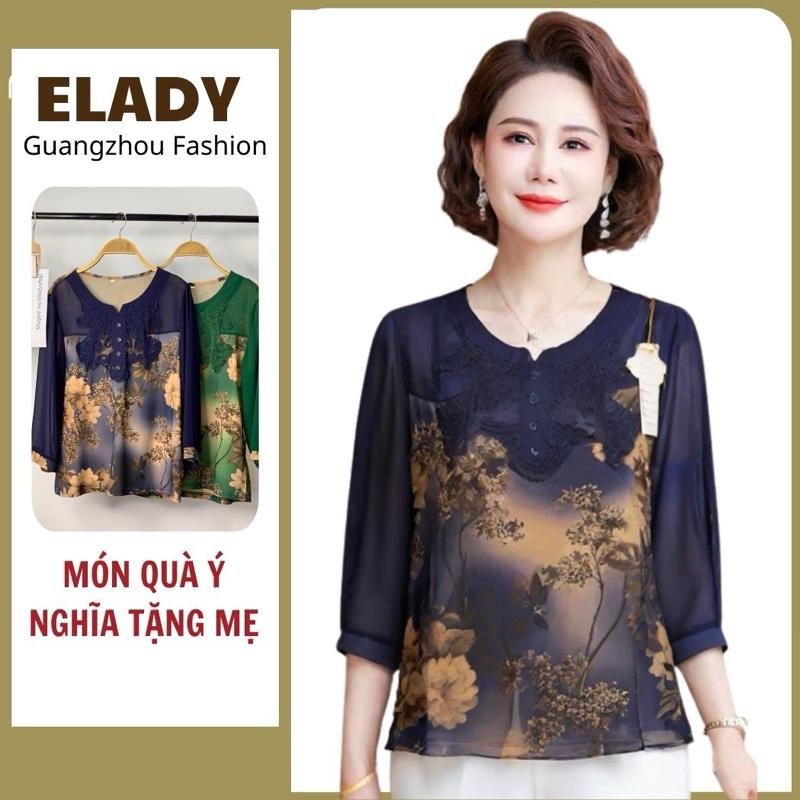 Áo trung niên nữ AD1028, áo cho mẹ hàng Quảng Châu cao cấp chất vải thun lụa 3d phối tay voan đẹp nhẹ, mịn mát co giãn 4 chiều