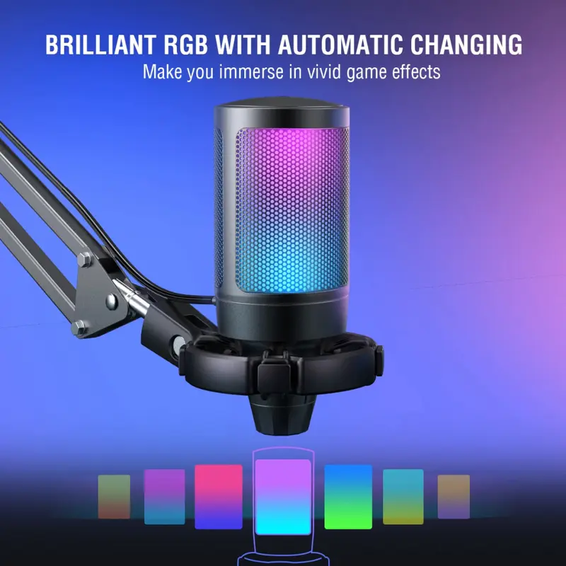 FIFINE AmpliGame A6V USB Microphone with Volume Dial, Mute Button & RGB Mic for Gaming on PC Laptop PS4&5 3