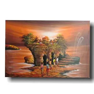 Lukisan Kanvas Pemandangan Pura Tanah Lot Bali, Lukisan Bali, Lukisan Buatan Tangan.