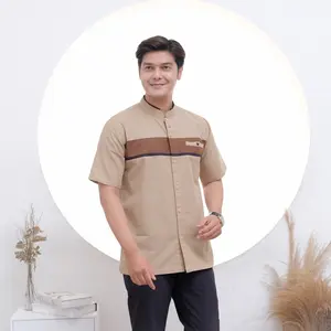 NIGOS Koko Ar Rafi Kekinian Lengan Pendek Muslim Baju bajukoko pria Kain Kancing Katun Abu Dewasa
