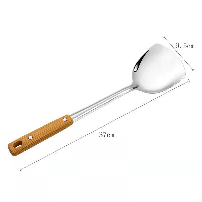 Dụng Cụ Nấu Ăn Bằng Thép Không Gỉ, Tay Cầm Chống Nóng Chất Lượng Cao, Tay Cầm Vân Gỗ, Thìa Rán, Muôi Súp, Dễ Lau Chùi, Thìa Chịu Nhiệt 8